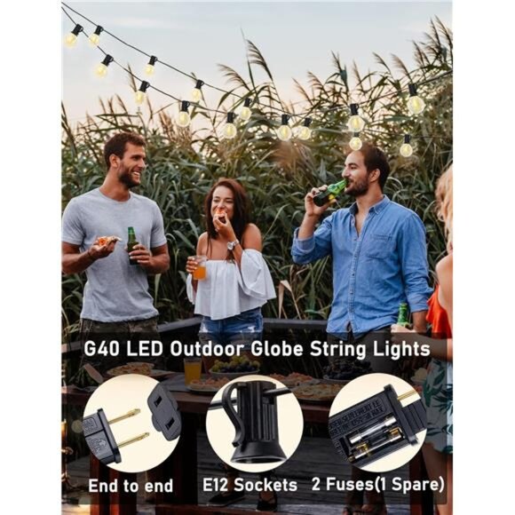 25Ft Globe Led Outdoor String Lights Waterproof Shatterproof Connectable Hanging - Picture 4 of 7